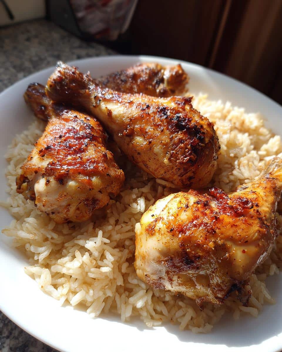 Crispy Baked Chicken Legs and Rice in Just 1 Pan