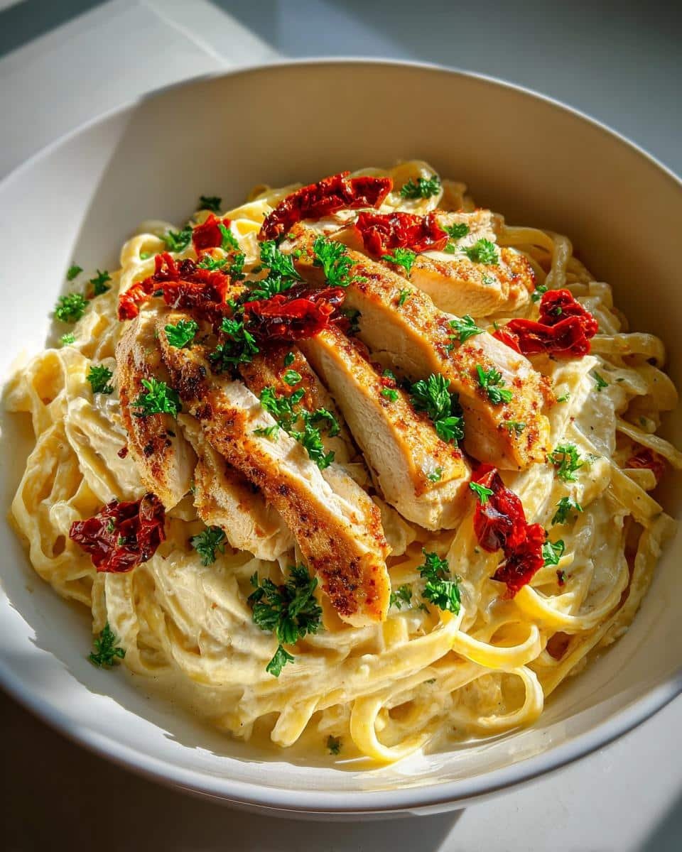 Fettuccine Alfredo with Chicken and Sundried Tomatoes - detail 2