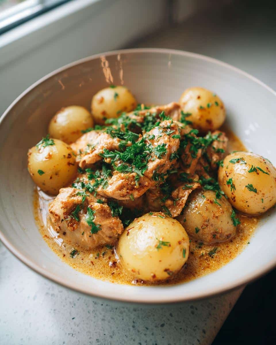 garlic parmesan crockpot chicken and potatoes - detail 1