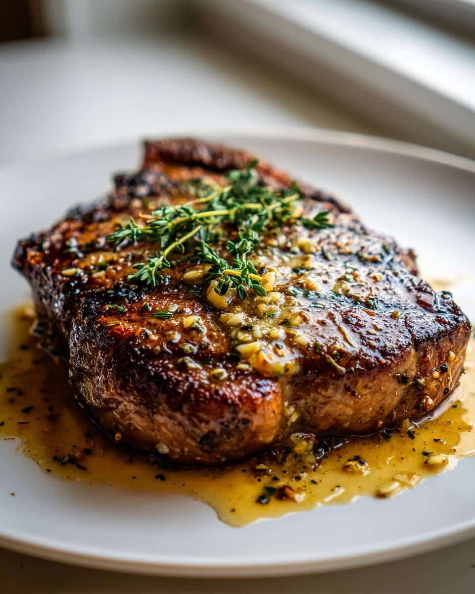 pan seared steak butter sauce dinner - detail 1