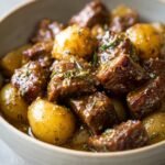 slow cooker garlic butter beef with potatoes